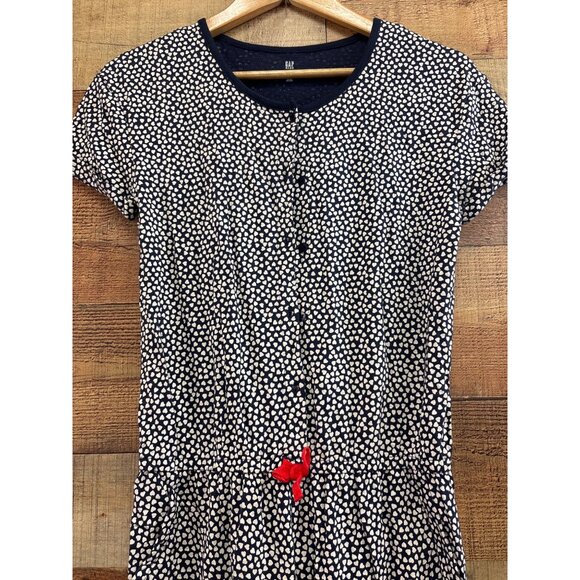 Gap Kids XL Navy & White Heart Print Jumpsuit With Red Bow Accent Short Sleeves - Picture 2 of 8